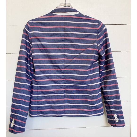 Gap The Academy Blazer Blue Pink White Striped Button up Suit Jacket SZ 4 - Picture 2 of 13